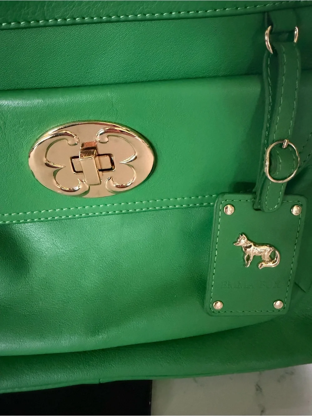 Emma Fox Green Leather Backpack with Gold Hardware - Picture 3 of 9